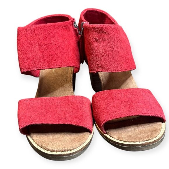 TOMS Women’s Red Suede Majorca Cutout Slingback Block Heel Sandals Size 7.5 - Picture 3 of 9
